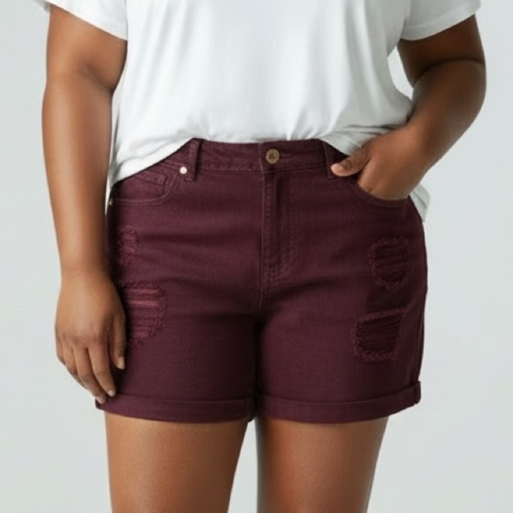 Charlotte Russe Burgundy Distressed Shorts